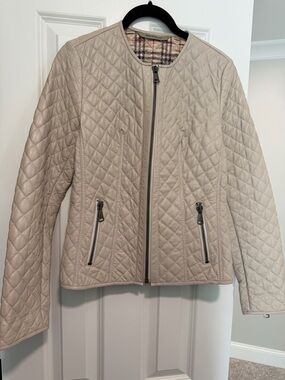 Burberry Quilted Cream Leather Zip Jacket
